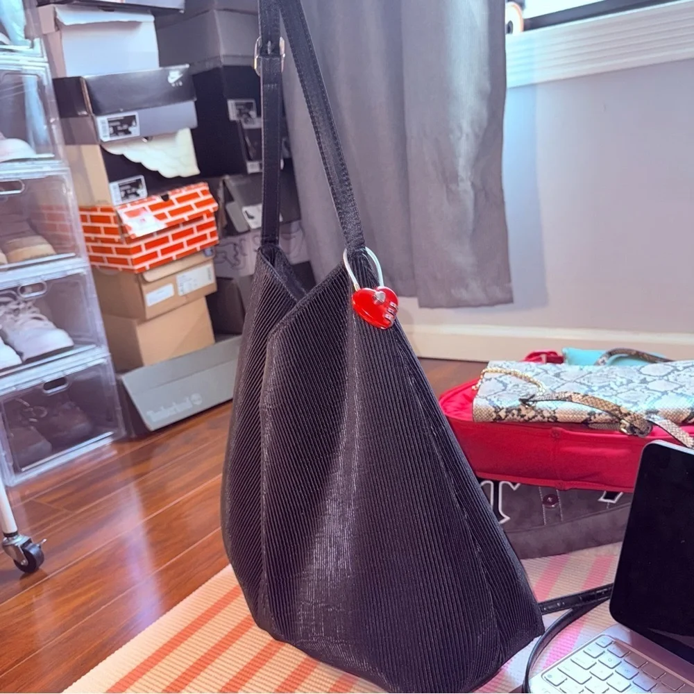 PrettyLittleThing Black Hobo Bag with Heart Charm